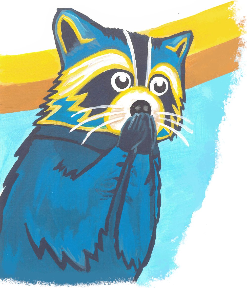 Pip with a paw over his mouth, eyes wide